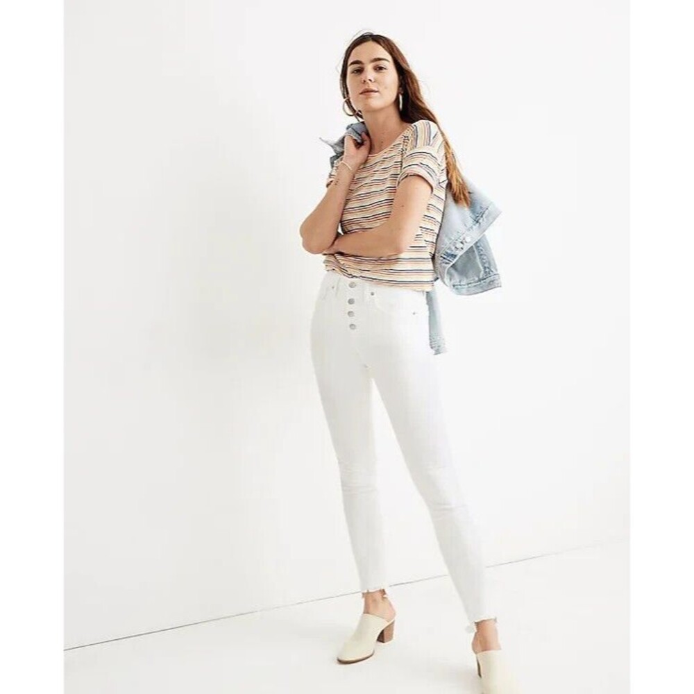 Madewell Sz 37 Petite 10" High-Rise Skinny Jeans Pure White Step-Hem Edition NWT